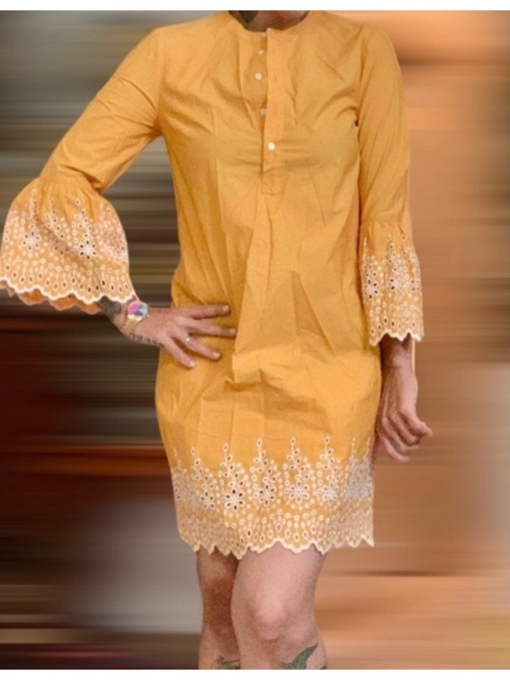 Jcrew shift dress in embroidered pattern bell sleeves size  xs bronze orza - Picture 4 of 4